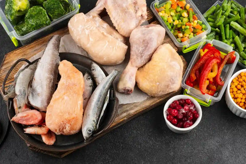 beberapa makanan yang mengandung creatine di atas meja