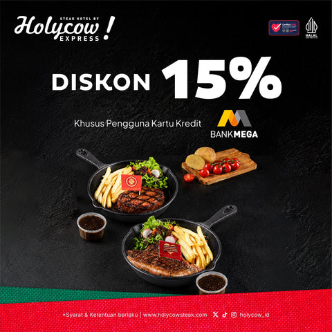 Diskon 15% Bank Mega di HOLYCOW! Express