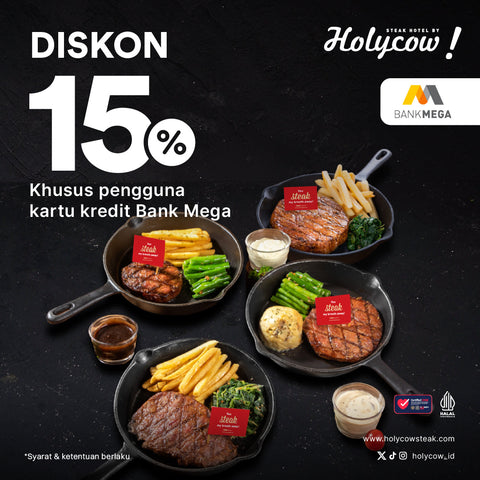 Diskon 15% Kartu Kredit Bank Mega di HOLYCOW!