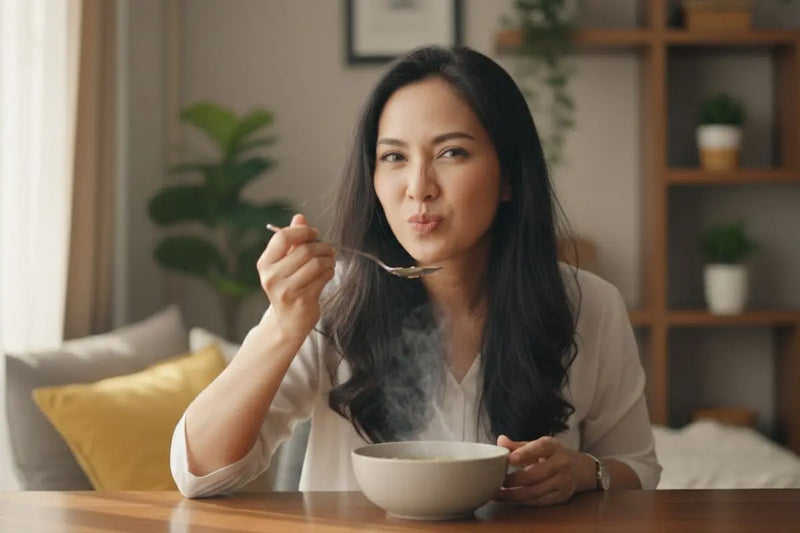 Seorang wanita mencicipi masakan yang keasinan